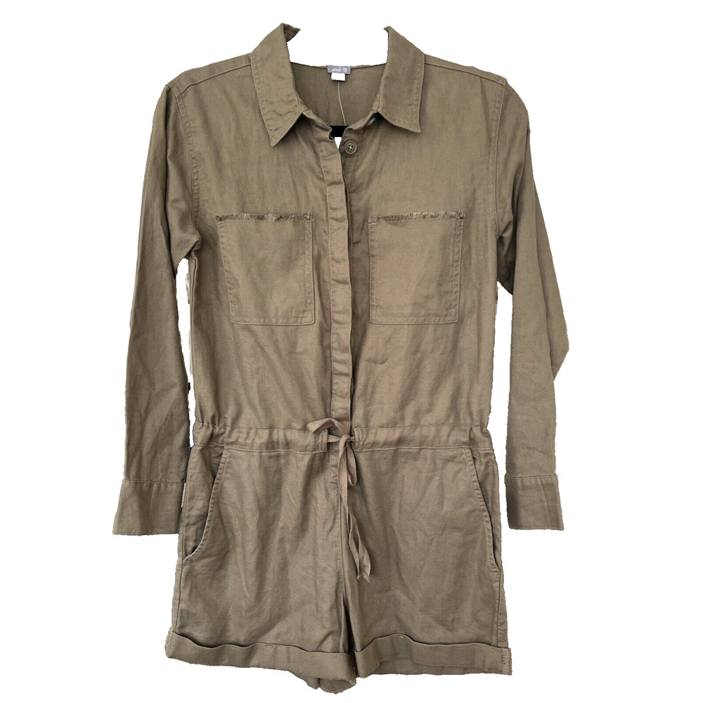NWT Aerie Romper Jumpsuit Shorts Army Green Long Sleeve Drawstring SZ XXS